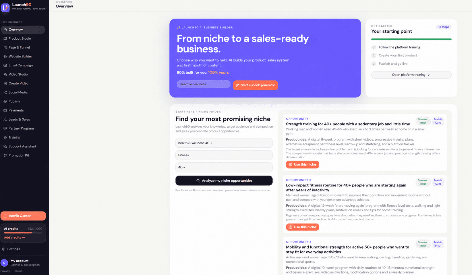 Launch90 founder dashboard