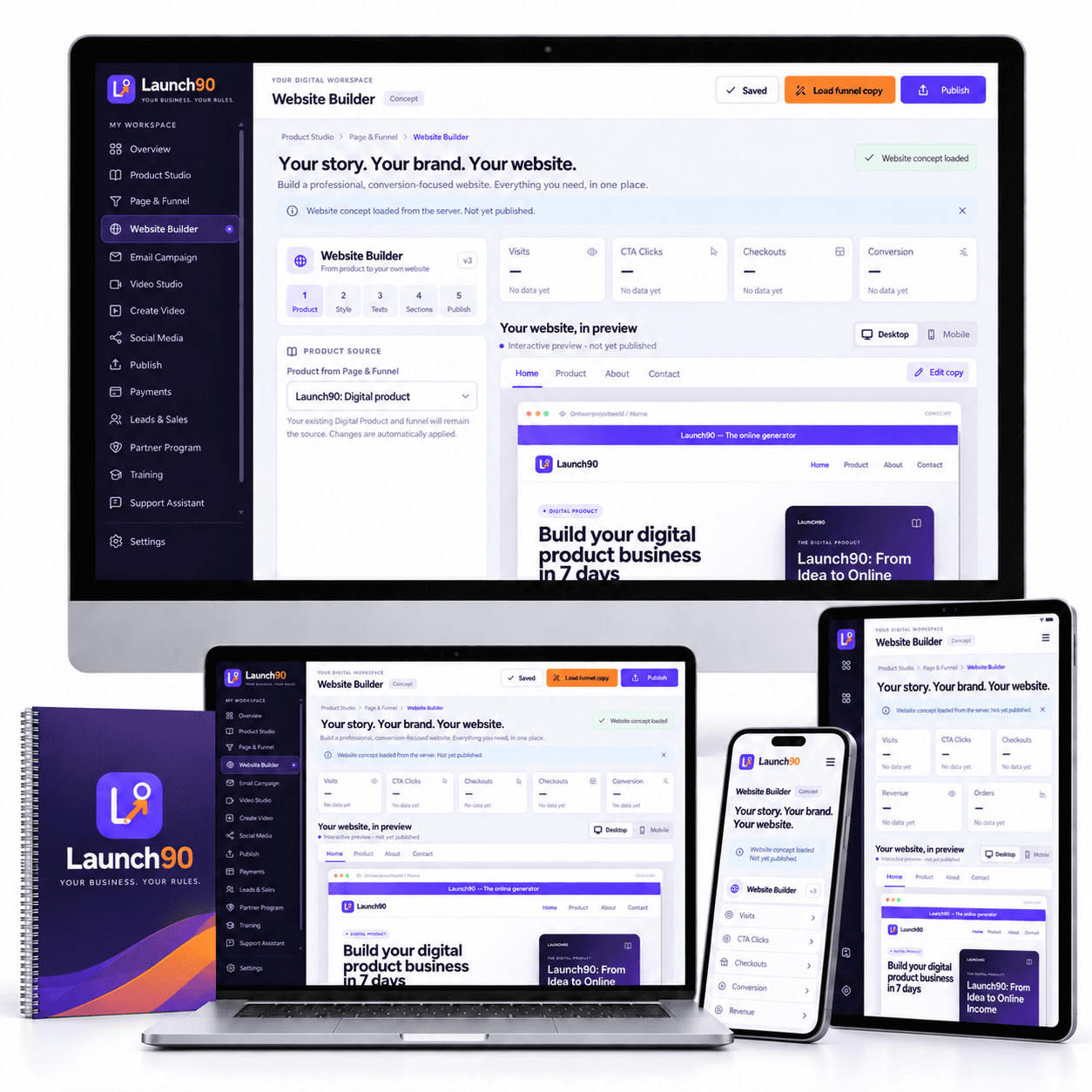 Launch90 on desktop, laptop, tablet and mobile