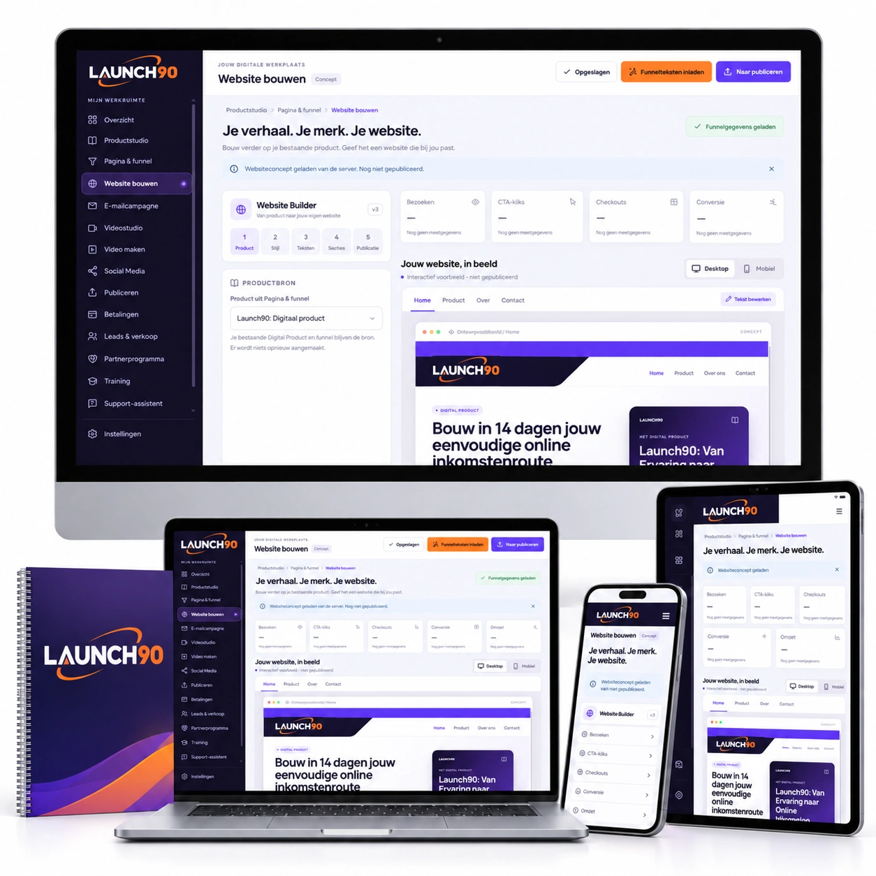 Launch90 werkruimte op desktop, laptop, tablet en telefoon
