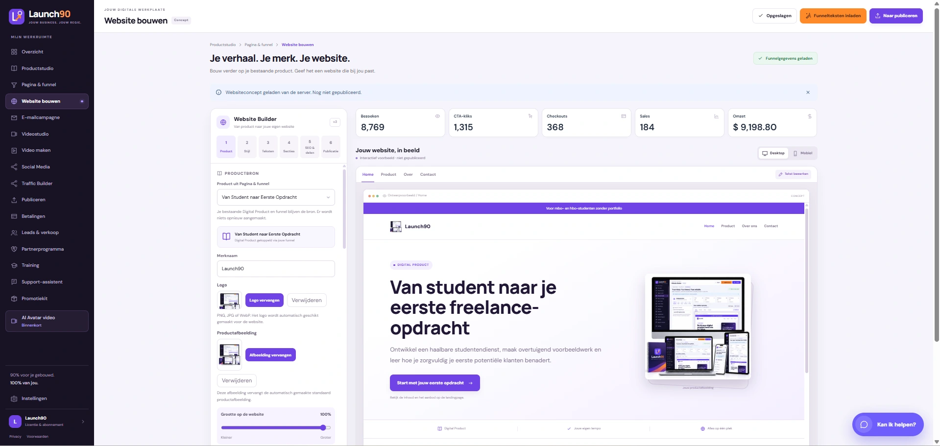 Launch90 software workspace dashboard preview